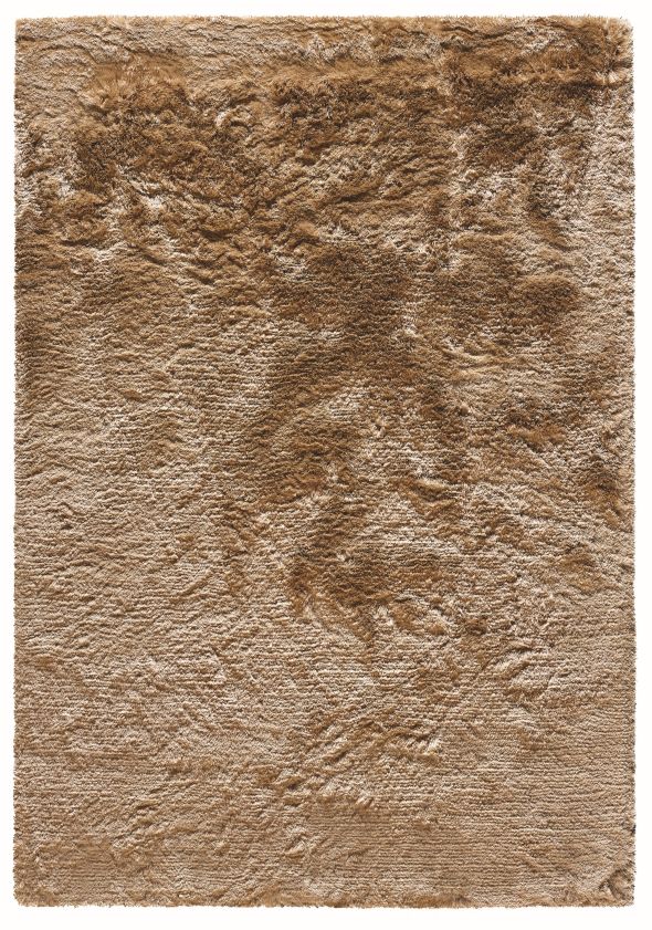 Élégant tapis à mèches longues marron clair en polyester, vue de face, texture soyeuse et homogène