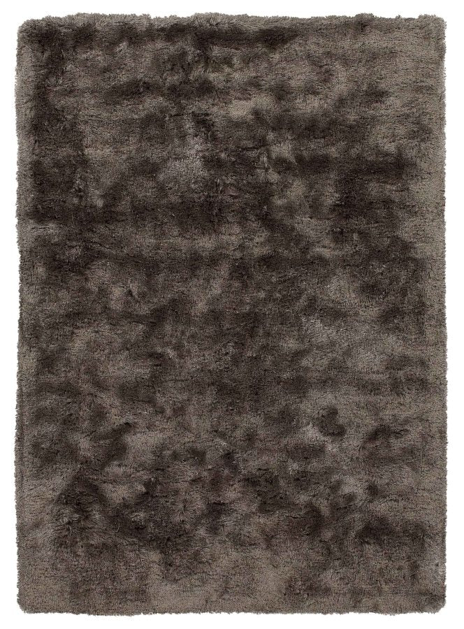 Tapis à mèches longues gris foncé en polyester, élégant et soyeux, présenté de face