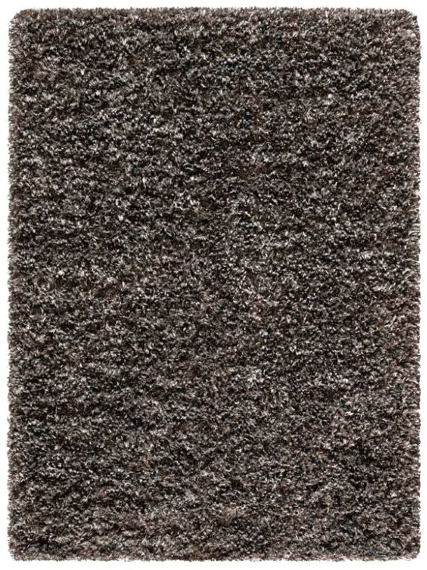 Tapis à poils longs gris foncé bronze brillant vu de face, texture douce et reflets élégants