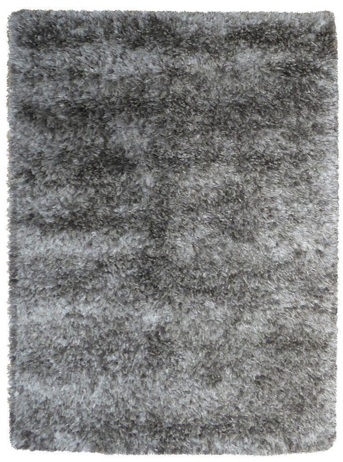 Tapis gris à poils longs en laine et soie – Laurita : vue d'ensemble du tapis