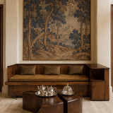 Tapis rond vintage beige en viscose – Erica, dans un salon