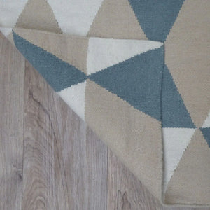 Hazara - Ivoor, beige en blauw wollen vloerkleed - Moderne vloerkleden tegen outletprijzen - Bel-Deco