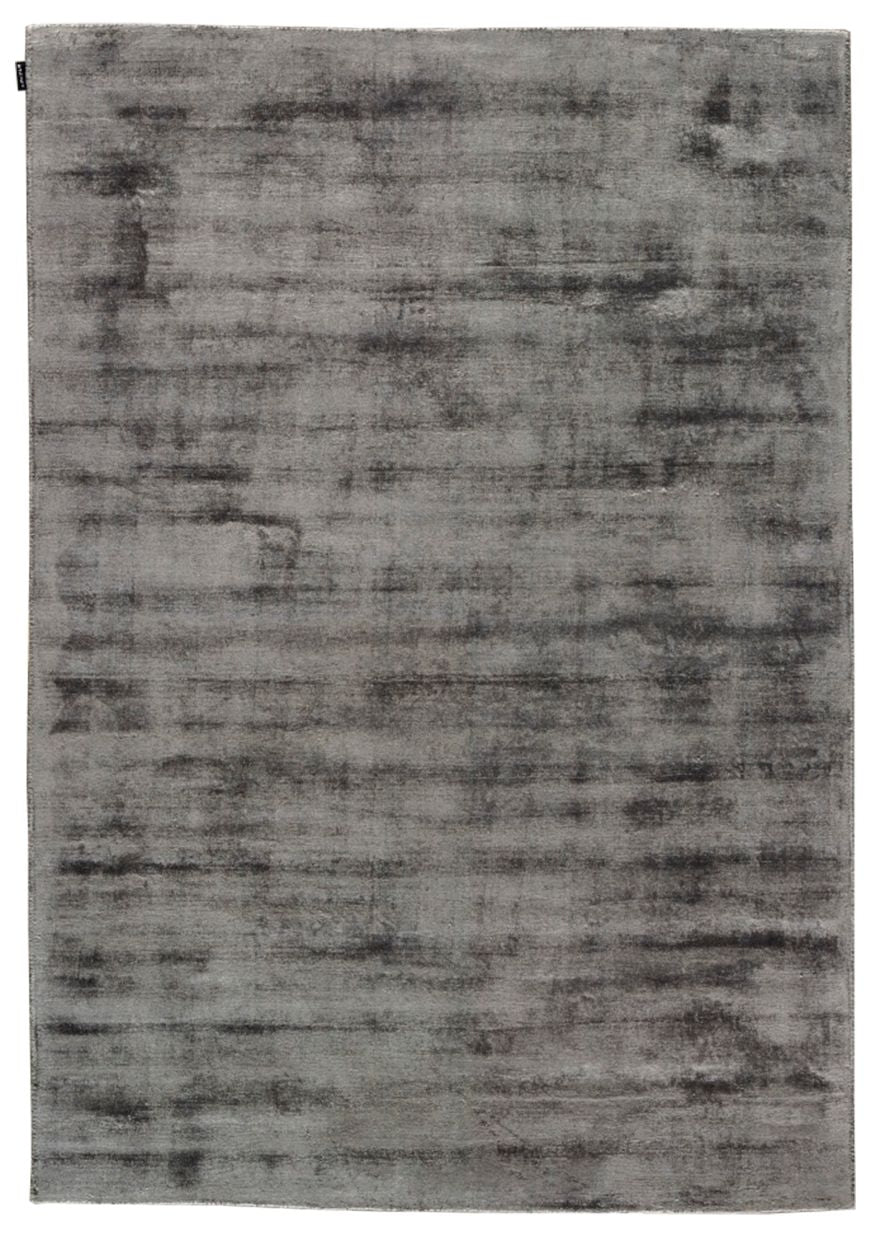Tapis gris luxueux en viscose vu de face, texture brillante et élégante, style moderne et raffiné