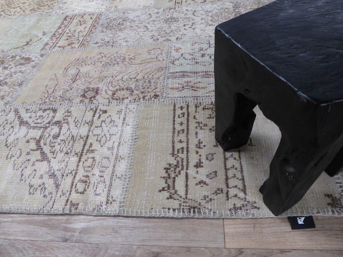 Tapis Up Square Gris et Beige – Patchwork Recyclé Laine & Coton – Pièce Unique - Tapis Contemporains à Prix Outlet - Bel-Deco