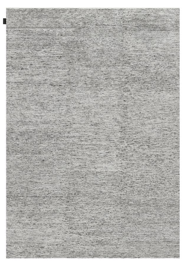 Tapis blanc et gris élégant, vue de face – mélange raffiné de laine et soie de bambou au fini brillant et soyeux