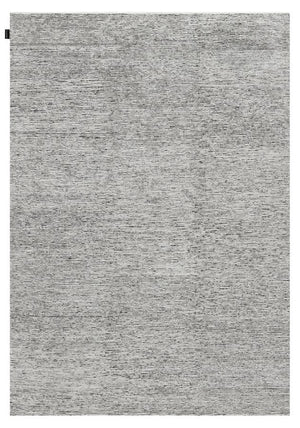 Tapis blanc et gris élégant, vue de face – mélange raffiné de laine et soie de bambou au fini brillant et soyeux