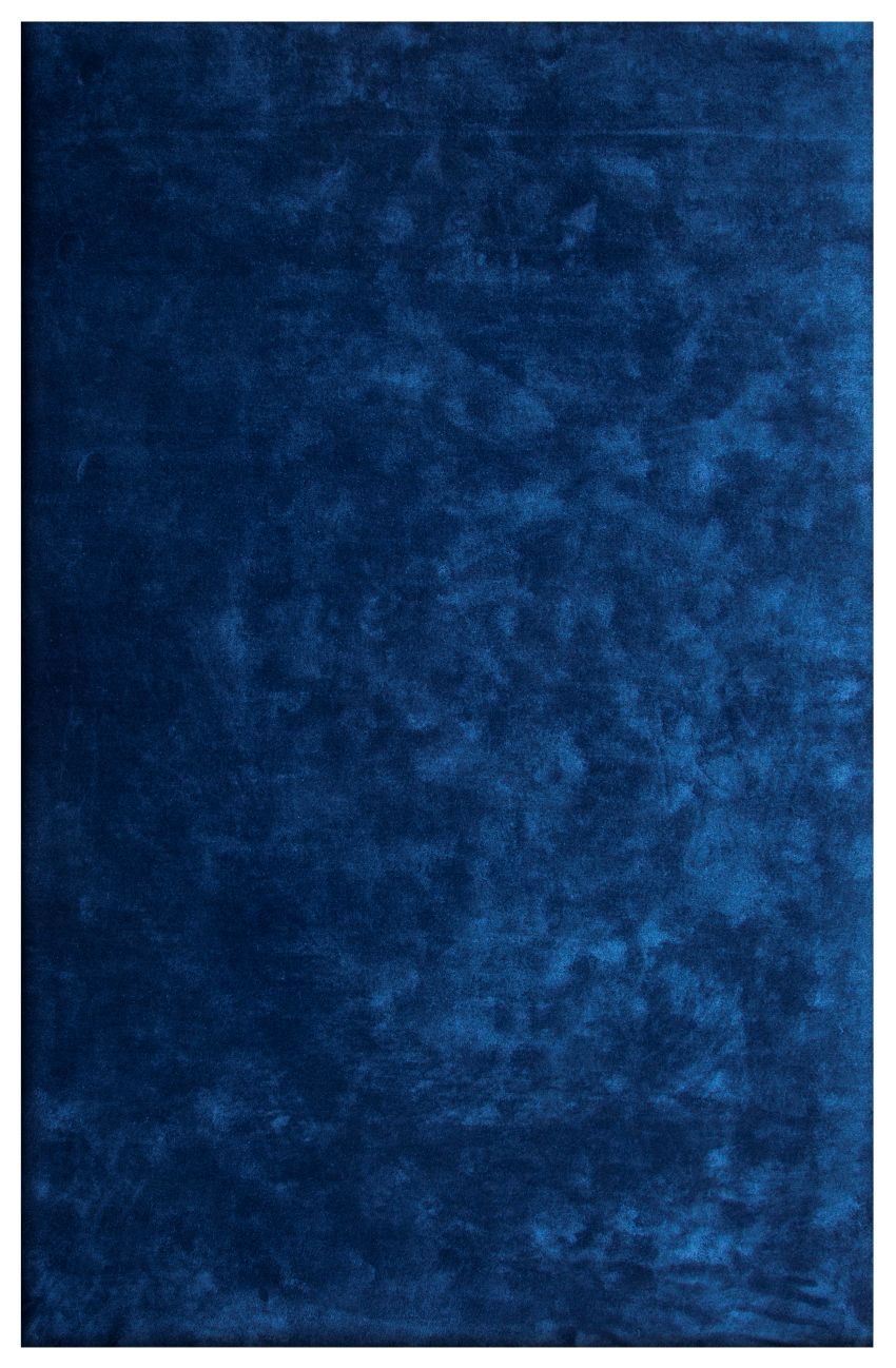 Tapis bleu élégant et brillant en viscose, vue de face, texture lisse et éclat raffiné