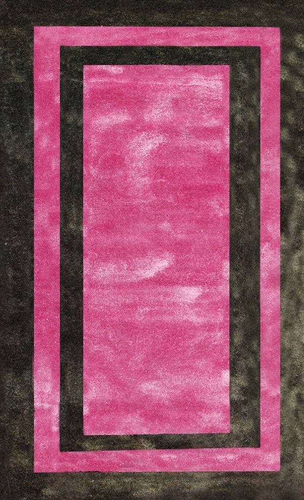 Tapis en viscose noir et rose, présenté de face, au design élégant et contrasté