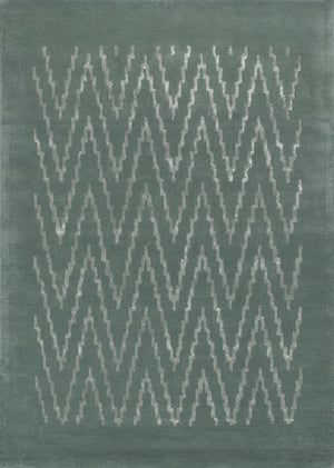 Tapis Laine Viscose motifs zigzag bleu argenté