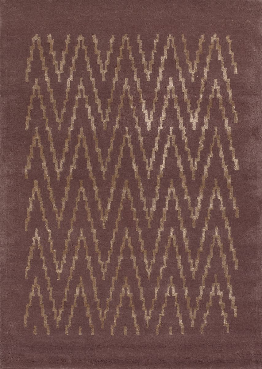 Tapis Laine Viscose motifs zigzag bordeaux doré