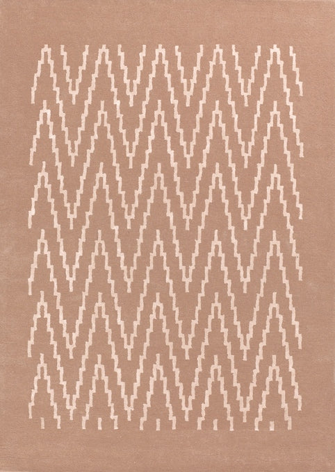 Tapis Laine Viscose motifs zigzag rose pâle