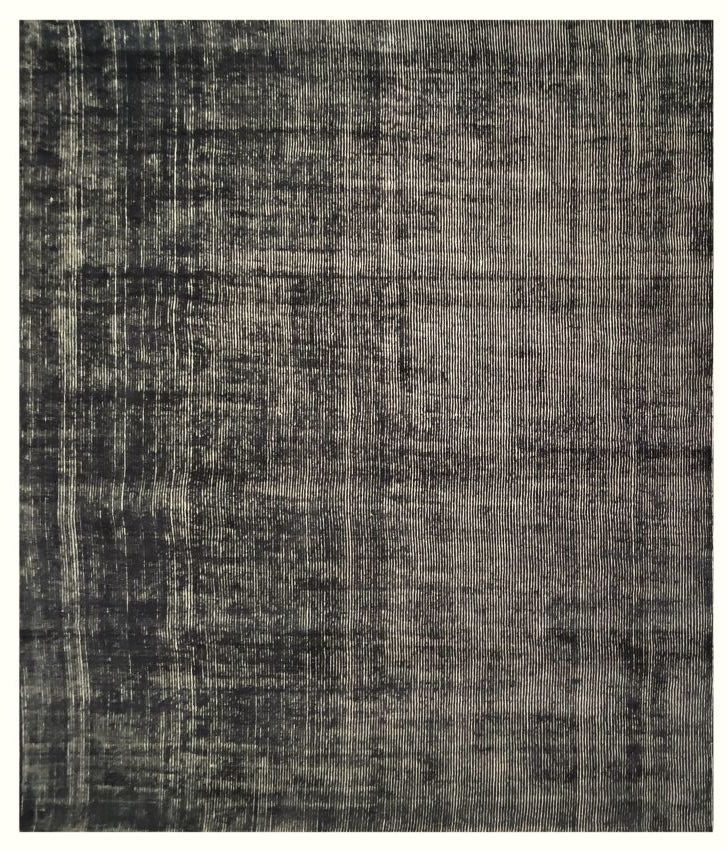 Tapis or et noir élégant, vue de face – mélange brillant de laine et polyamide, au design raffiné et contemporain