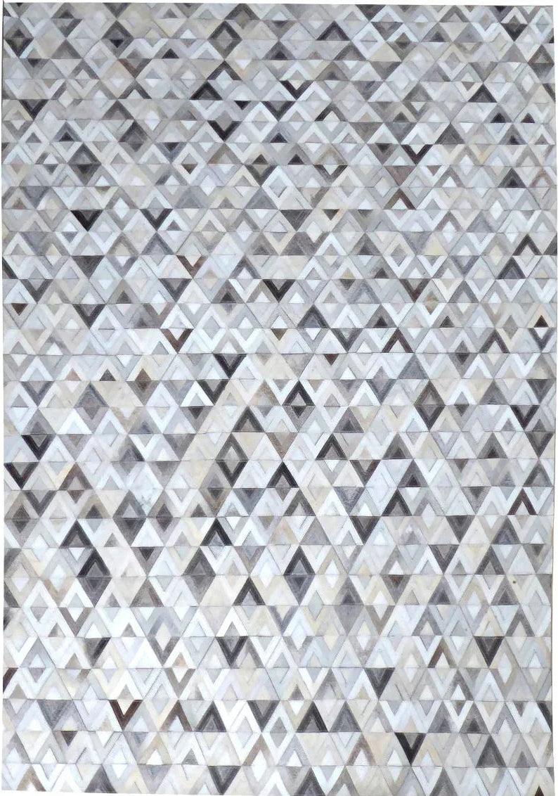 Grey Geometric Leather Rug – Sparkless – full view of the rug