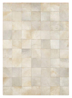 Tapis audacieux en cuir de vachette à motifs géométriques damier clair gris ivoire – vue de face