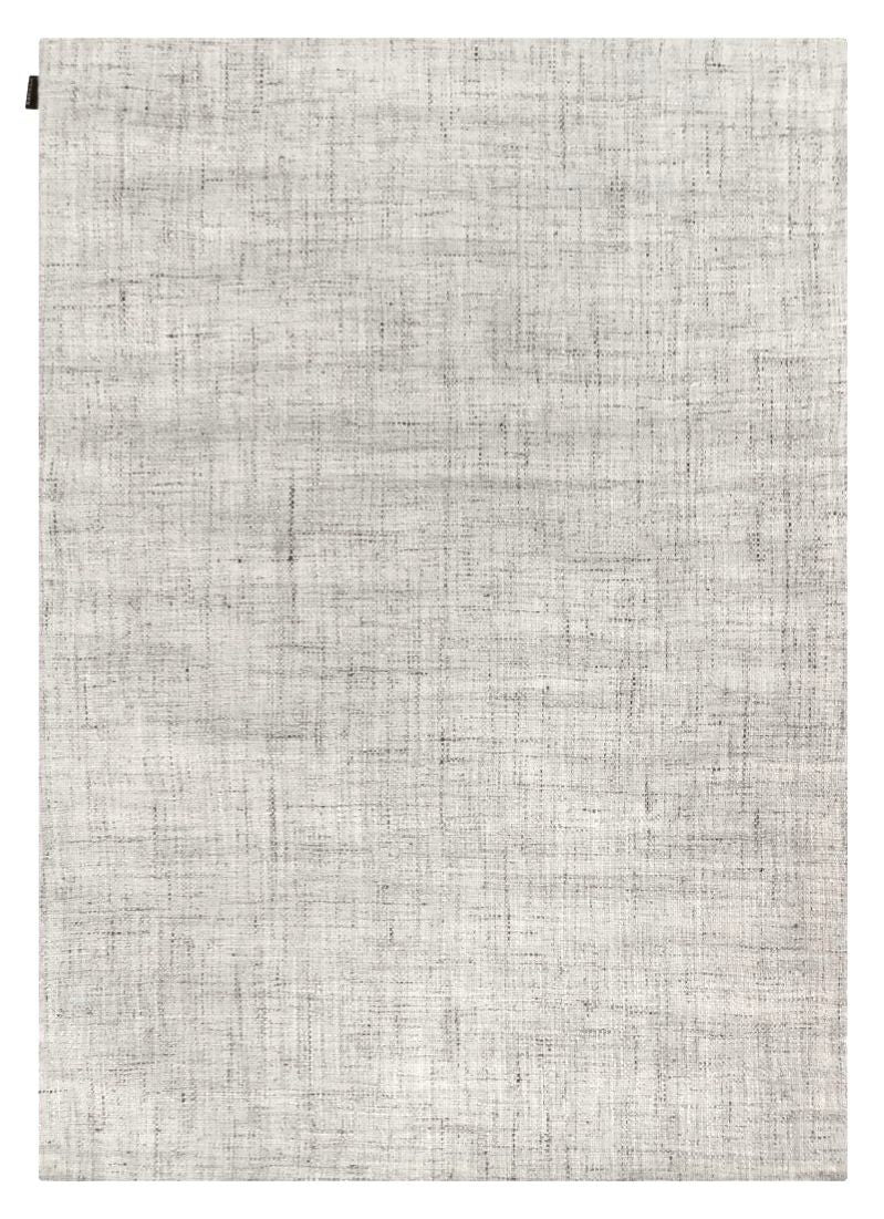 Tapis blanc et gris tissé à la main en laine et viscose – vue de face montrant le motif et la texture naturelle