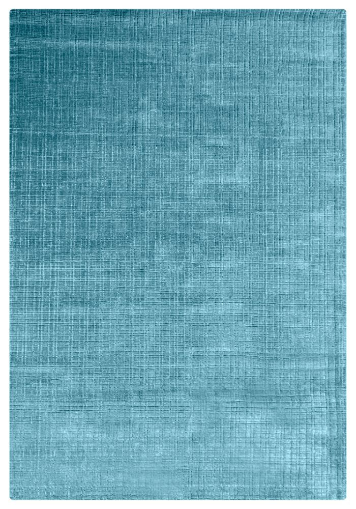 Tapis bleu élégant en PET recyclé, tissé à la main, avec motif subtil à carreaux, présenté de face