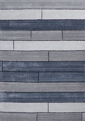 Tapis chaleureux motifs rectangulaires bleu gris blanc Laine Viscose