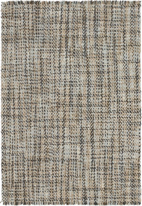 Tapis couleurs neutres en laine, vue de face, avec effet tweed-tartan et franges, style moderne d’origines écossaises