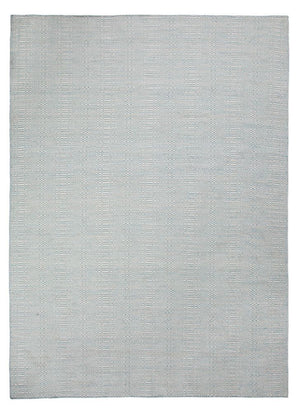 Tapis ethnique blanc et turquoise en PET recyclé, motifs géométriques, usage intérieur ou extérieur, vue de face 