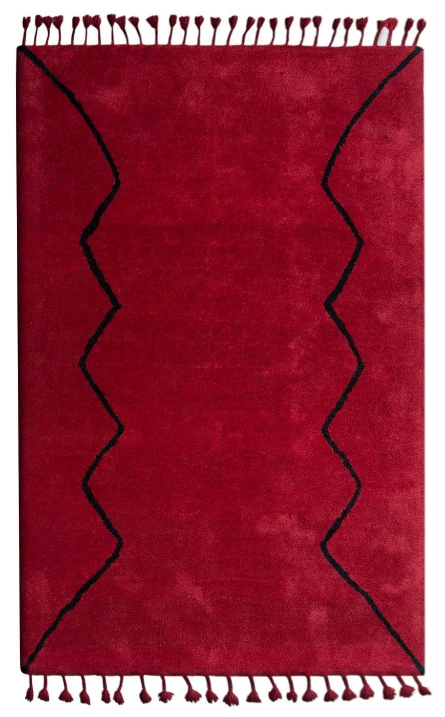 Tapis berbère rouge et noir en laine – Boumia : vue d'ensemble du tapis