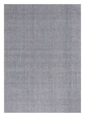 Tapis gris et beige tissé main en laine et viscose, vu de face, montrant son motif et sa texture naturelle