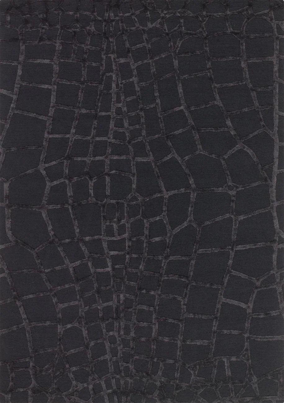 Teppich Schwarz Geometrisch aus Wolle und Viskose – Harmony – Gesamtansicht des Teppichs