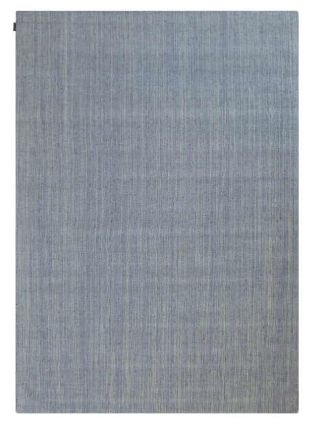 Tapis gris et jaune tissé main en laine et viscose – vue de face et texture naturelle