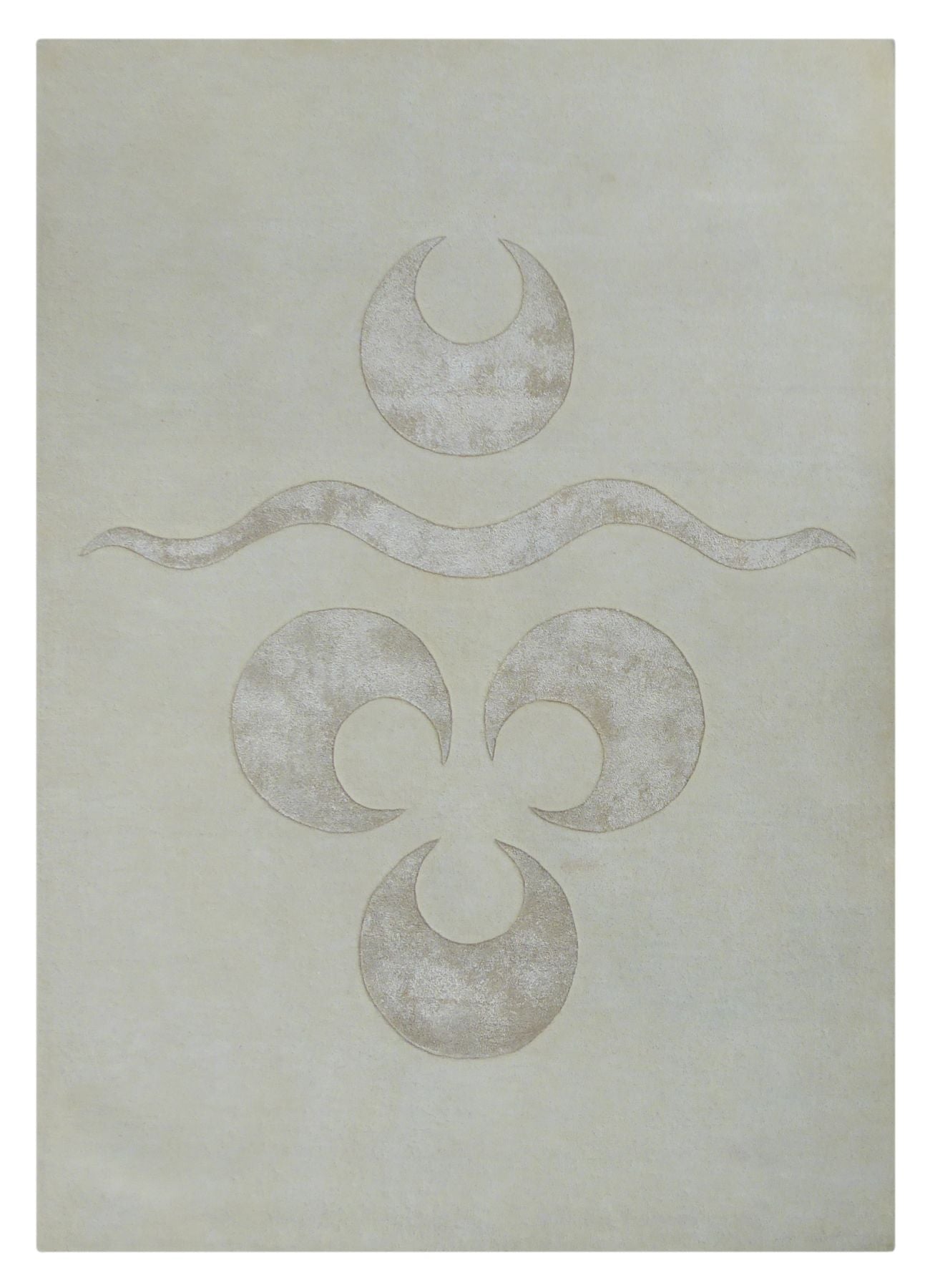 Tapis ivoire en laine avec grand motif élégant en viscose, présenté de face