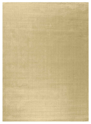 Tapis beige jaune pâle élégant, tissé à la main en PET recyclé, présenté de face pour montrer sa texture durable