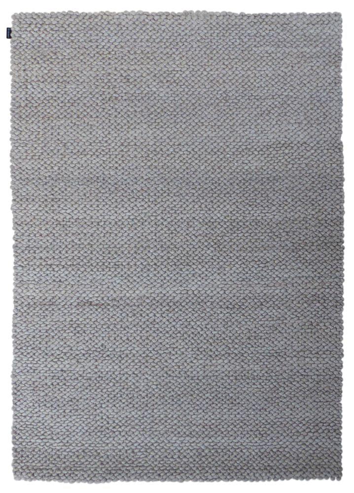 Tapis en laine beige et blanc à relief, texture bouclée en laine feutrée, look chaleureux – vue de face
