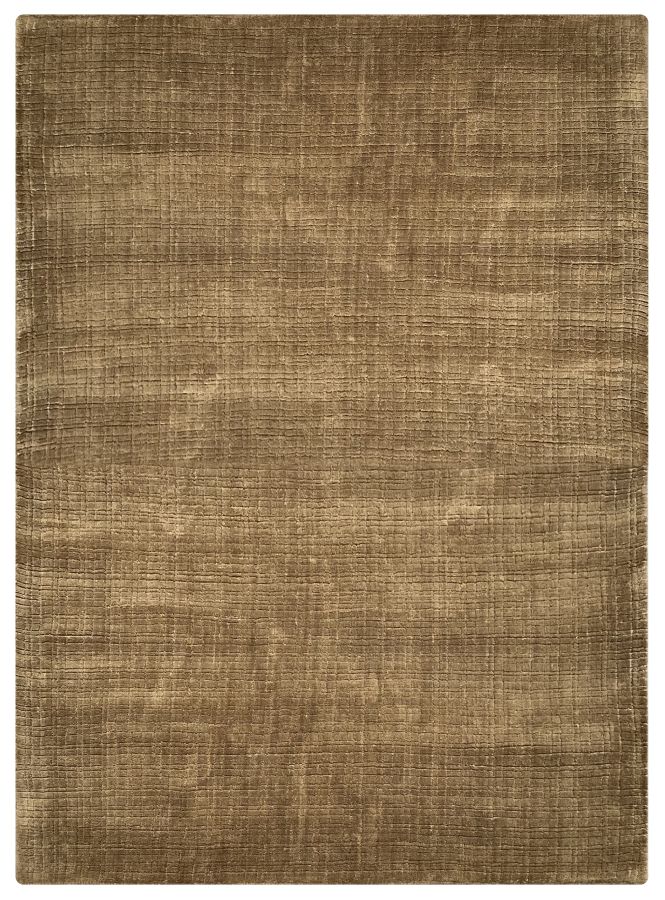 Tapis marron et or élégant, tissé à la main en PET recyclé, motif subtil en carreaux, vue de face
