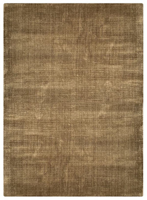 Tapis marron et or élégant, tissé à la main en PET recyclé, motif subtil en carreaux, vue de face