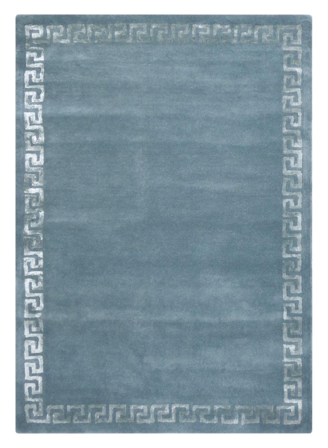 Tapis motifs grecs viscose laine bleu argenté
