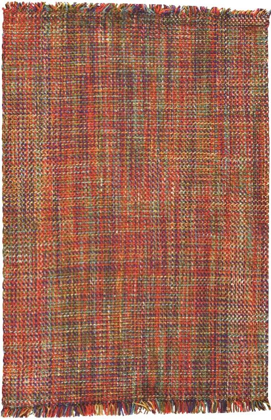 Tapis moderne coloré vif en laine, effet tweed-tartan avec franges épaisse, vue de face
