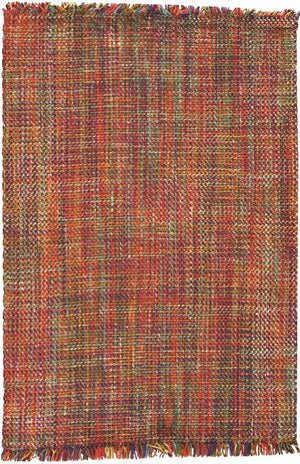 Tapis moderne coloré vif en laine, effet tweed-tartan avec franges épaisse, vue de face