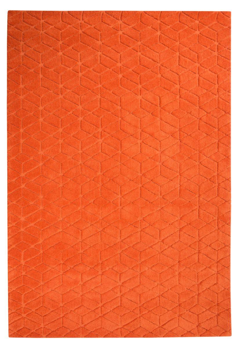 Vloerkleed oranje geometrisch van wol – Cory – volledig zicht op het vloerkleed