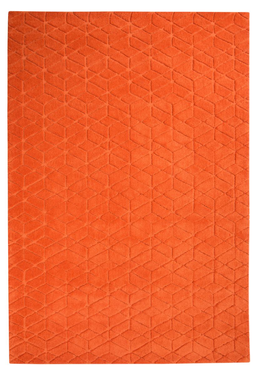 Tapis orange en laine à motifs géométriques, vu de face – texture douce et contemporaine