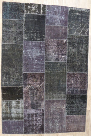 Tapis patchwork recyclé Laine Coton gris foncé