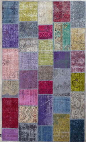 Tapis patchwork recyclé multicolore motifs en laine et coton – vue de face