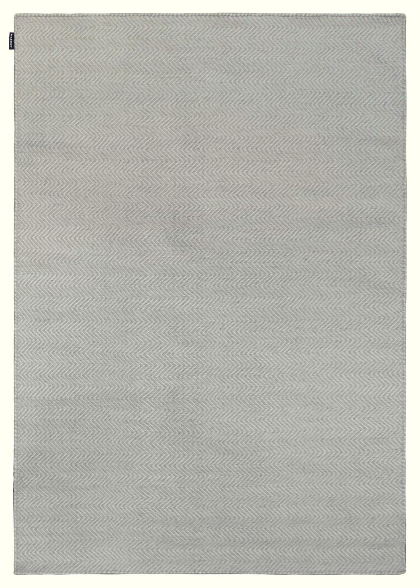 Tapis plat en laine de Nouvelle-Zélande tissé main, motif zigzag géométrique subtil beige et blanc, vue de face