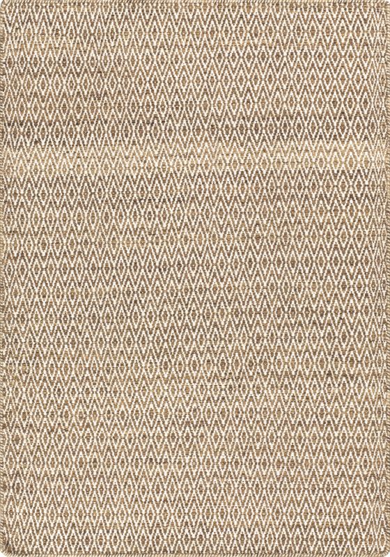 Tapis plat en laine marron et blanc à motif losange, présenté en vue frontale