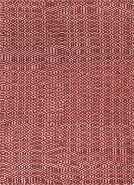 Tapis tissé plat en laine rouge et blanc, motif géométrique en zigzag, présenté de face