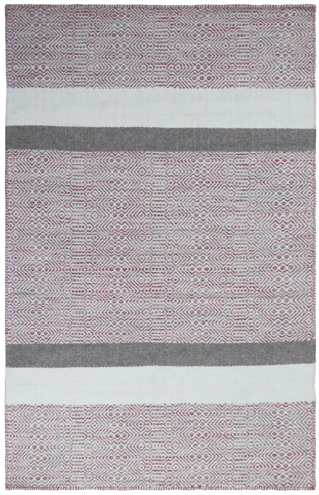 Tapis rayures géométriques Tussa en coton et laine blanc gris rose, vue de face