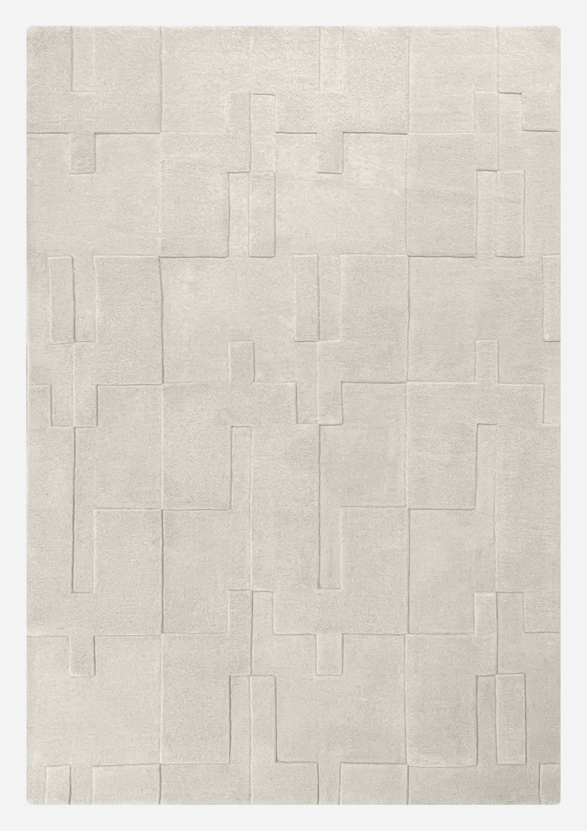 Tapis géométrique ivoire en laine – Deep 3D : vue d'ensemble du tapis