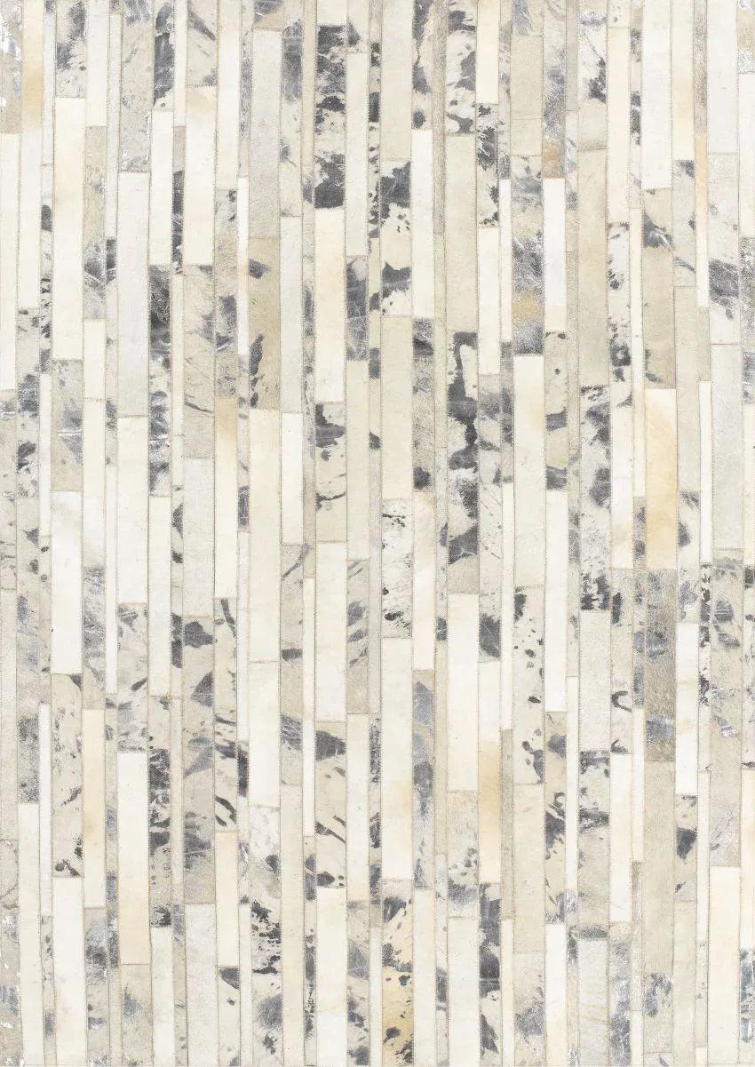 Ivory and Silver Leather Rug – Starmo – full view of the rug