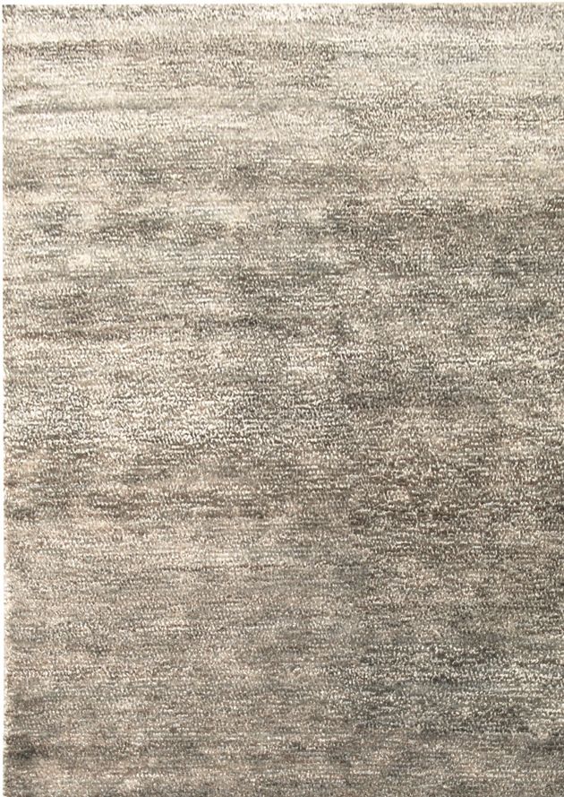 Tapis en soie de bambou et jute élégant, beige et blanc, présenté de face, texture raffinée et motif discret