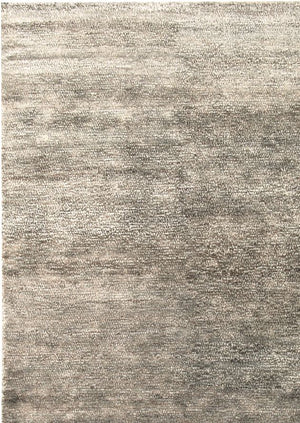 Tapis en soie de bambou et jute élégant, beige et blanc, présenté de face, texture raffinée et motif discret