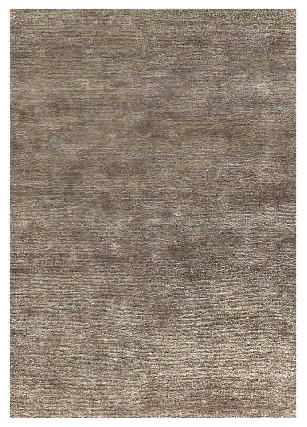 Tapis élégant en soie de bambou et jute, motif marron et blanc, vue de face