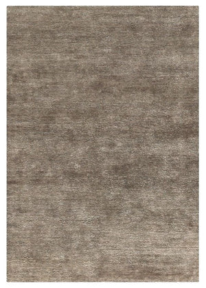 Tapis élégant en soie de bambou et jute, motif marron et blanc, vue de face