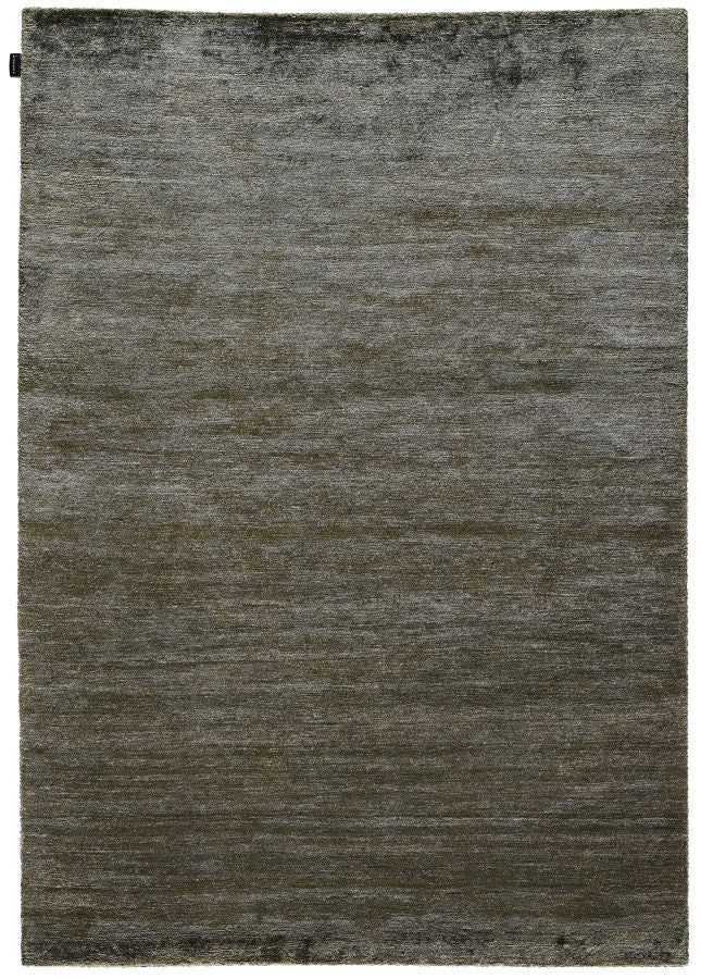 Tapis en soie de bambou raffiné gris-vert, vue de face, texture soyeuse et finition haut de gamme